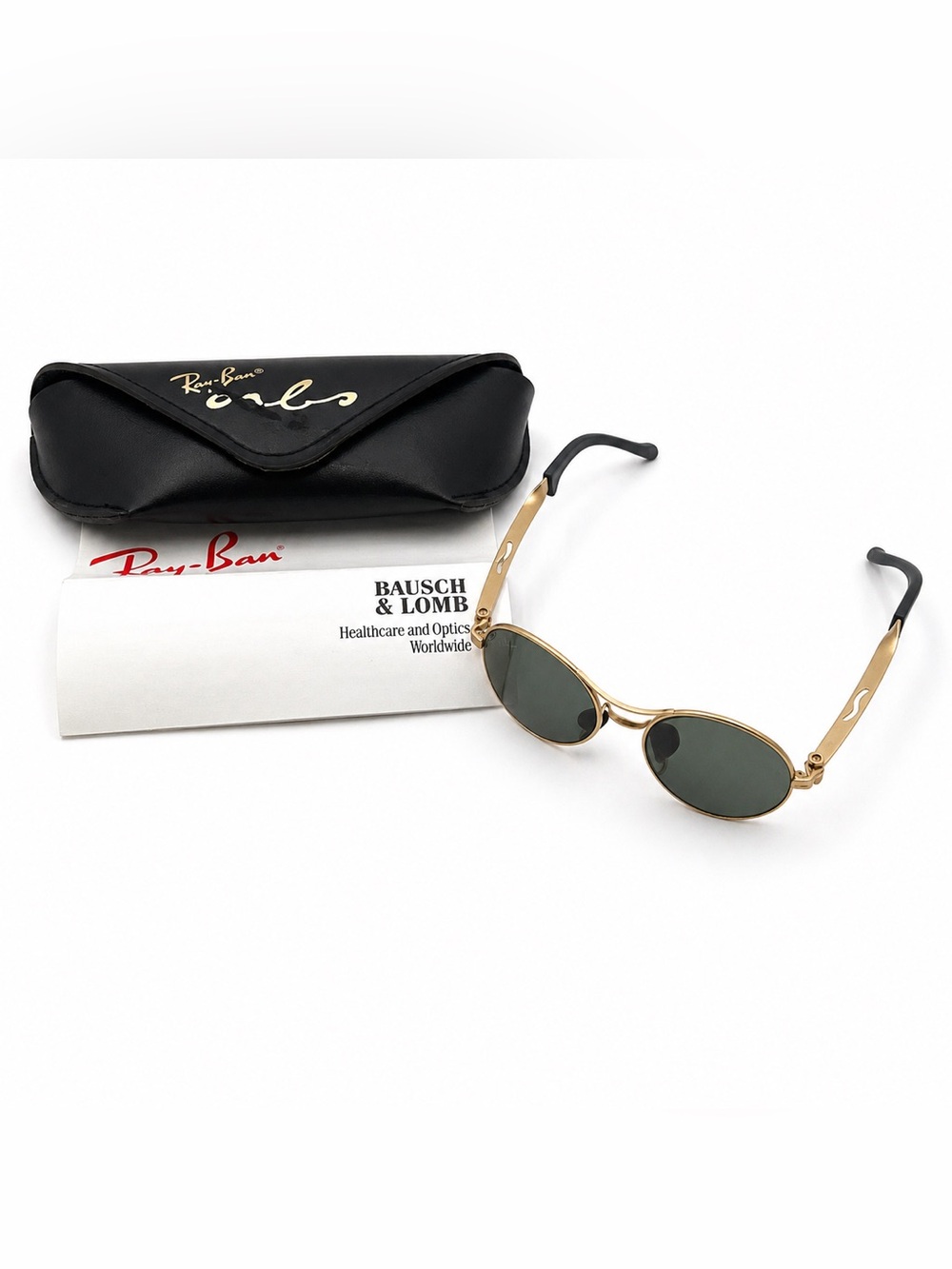 Ray-Ban Vintage Orbs W2178 B&L USA Gold G15 Sunglasses Case Paperwork Rare Oval